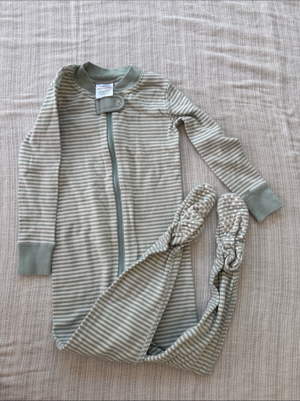 Hanna Andersson Striped Footed Pajama in Sage and Cream
